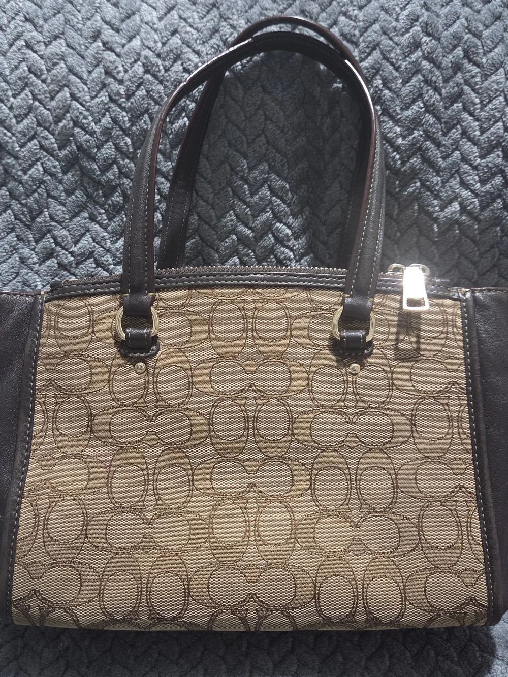Coach Brown Signature Canvas Satchel with Dark Brown Leather Trim